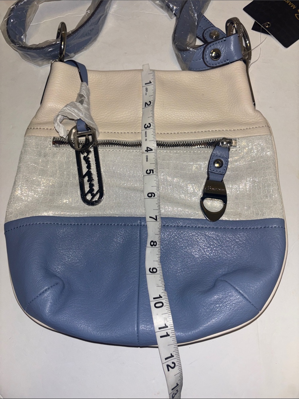 B.MAKOWSKY TRI-COLORED LEATHER CROSSBODY ADJUSTABLE STRAP SILVER HARDWARE NWTS - Picture 9 of 12